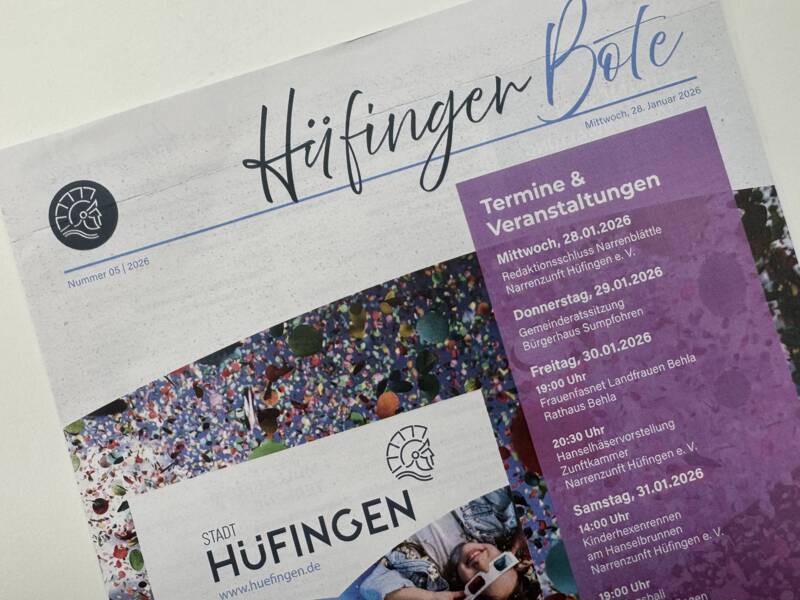 Unser Deckblatt des neu gestalteten Mitteilungsblattes namens "Hüfinger Boten".