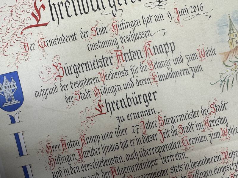 Ablichtung einer Ehrenbürgerurkunde