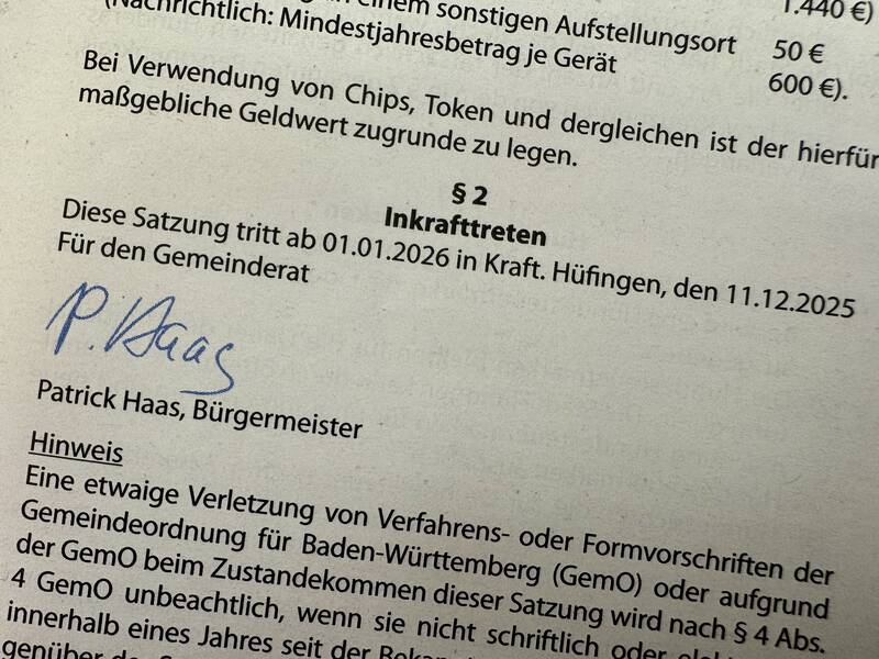 Ausschnitt einer Satzung