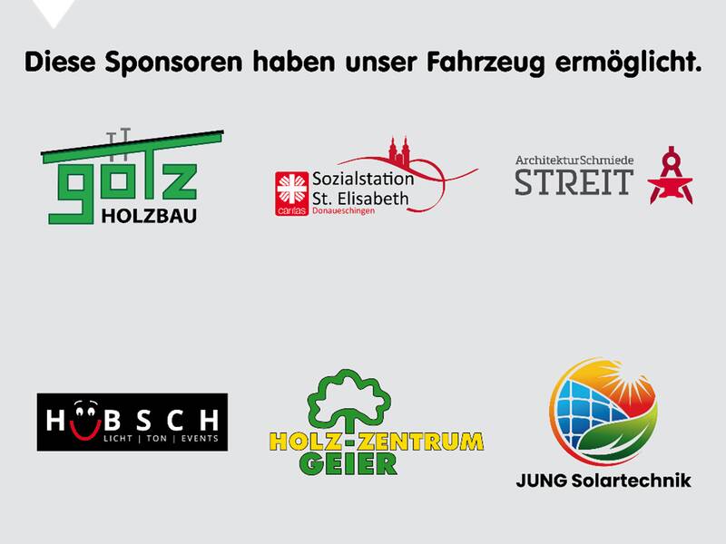 Auflistung der Sponsoren des neuen Elektrofahrzeuges der Stadt Hüfingen